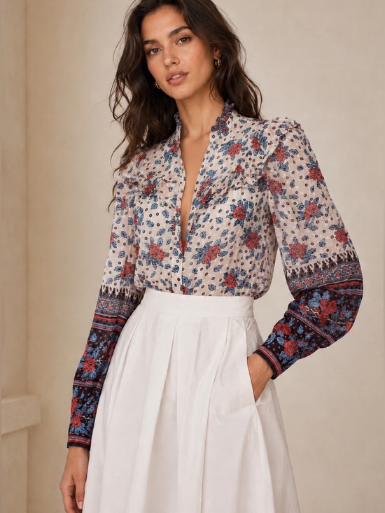 Ulla Johnson Tops - Ulla Johnson Floral Ruffle Blouse Size 2 Boho Romantic Top